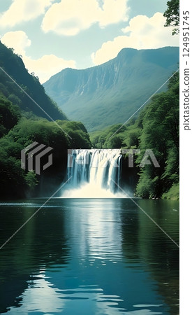 Majestic Waterfall Cascade in a Serene Mountain Setting 1-4 124951745
