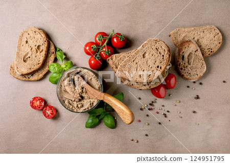 Rustic Pate with Bread and Tomatoes Rustic Pate with Bread and Tomatoes 124951795