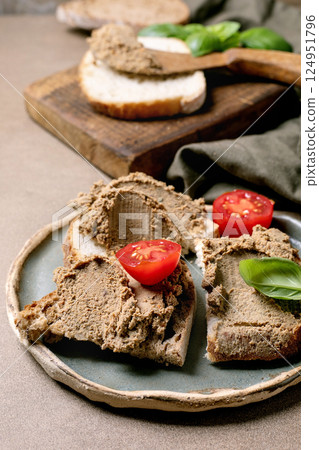 Liver Pate Sandwiches with Cherry Tomatoes Liver Pate Sandwiches with Cherry Tomatoes 124951796