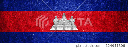 Cambodia state flag on a metal surface. Banner of dirty grunge Cambodia flag. 124951806