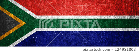 South Africa state flag on a metal surface. Banner of dirty grunge South Africa flag. 124951808