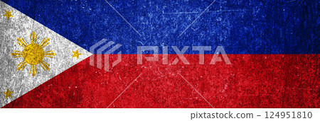 Philippines state flag on a metal surface. Banner of dirty grunge Philippines flag. 124951810