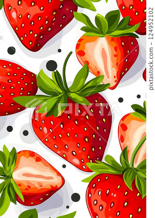 A pattern of strawberries on a white background 124952102