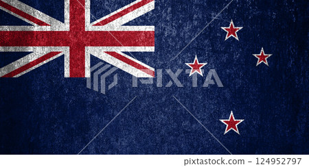 New Zealand state flag on a metal surface. Dirty grunge New Zealand flag. 124952797