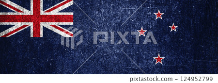 New Zealand state flag on a metal surface. Banner of dirty grunge New Zealand flag. 124952799