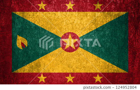 Grenada state flag on a metal surface. Dirty grunge Grenada flag. 124952804
