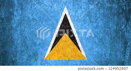Saint Lucia state flag on a metal surface. Dirty grunge Saint Lucia flag. 124952807