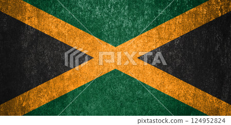 Jamaica state flag on a metal surface. Dirty grunge Jamaica flag. 124952824