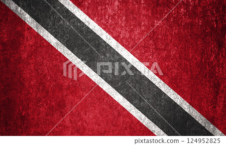 Trinidad and Tobago state flag on a metal surface. Dirty grunge Trinidad and Tobago flag. 124952825