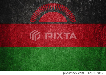 Malawi State Flag. Dirty Malawi flag on metal surface. 124952842
