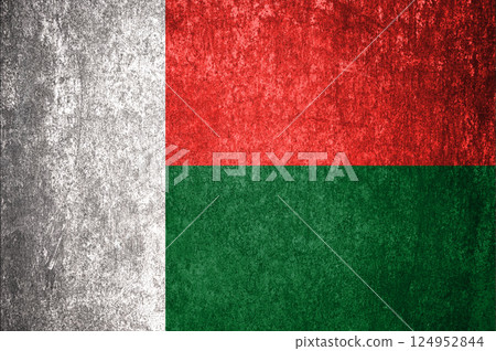 Madagascar State Flag. Dirty Madagascar flag on metal surface. 124952844