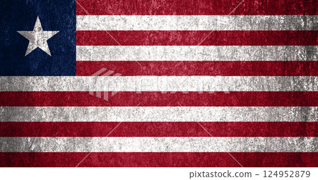 Liberia State Flag. Dirty Liberia flag on metal surface. 124952879