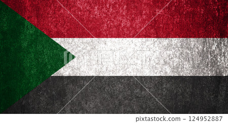 Sudan State Flag. Dirty Sudan flag on metal surface. Sudan State Flag. Dirty Sudan flag on metal surface. 124952887
