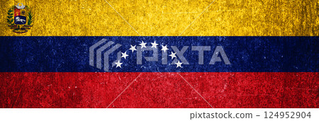 Venezuela state flag on a metal surface. Banner of dirty grunge Venezuela flag. 124952904