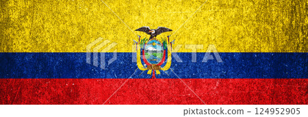 Ecuador state flag on a metal surface. Banner of dirty grunge Ecuador flag. 124952905