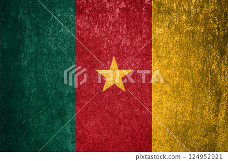 Cameroon State Flag. Dirty Cameroon flag on metal surface. 124952921