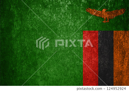 Zambia State Flag. Dirty Zambia flag on metal surface. 124952924
