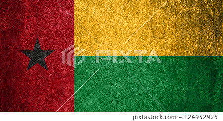 Guinea-Bissau State Flag. Dirty Guinea-Bissau flag on metal surface. 124952925