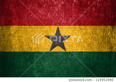 Ghana State Flag. Dirty Ghana flag on metal surface. 124952940