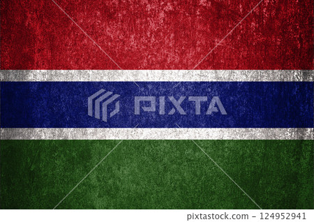 Gambia State Flag. Dirty Gambia flag on metal surface. Gambia State Flag. Dirty Gambia flag on metal surface. 124952941