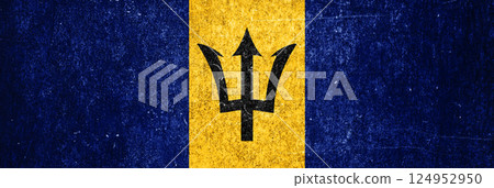 Barbados state flag on a metal surface. Banner of dirty grunge Barbados flag. 124952950
