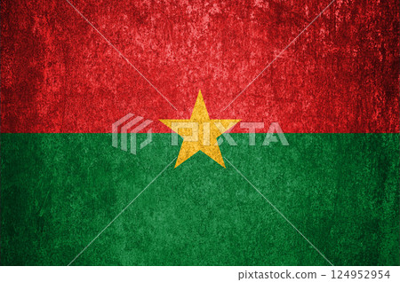 Burkina Faso State Flag. Dirty Burkina Faso flag on metal surface Burkina Faso State Flag. Dirty Burkina Faso flag on metal surface 124952954