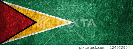 Guyana state flag on a metal surface. Banner of dirty grunge Guyana flag. 124952994