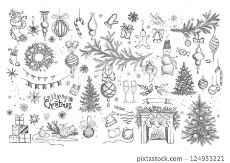 christmas, sketch, vector 124953221