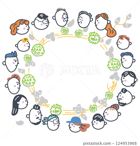 A circle of clovers and Japanese people and foreigners living in Japan Profile Foreigners living in Japan series Stock illustration material A circle of clovers and Japanese people and foreigners living in Japan Profile Foreigners living in Japan series Stock illustration material 124953908