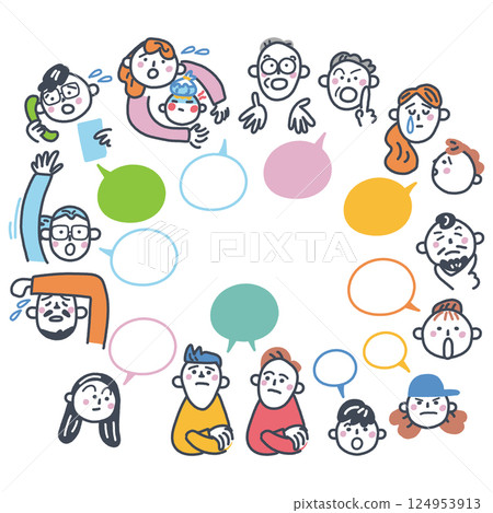 一組在日本遇到麻煩或擔心問題的外國人的庫存插圖素材。 124953913