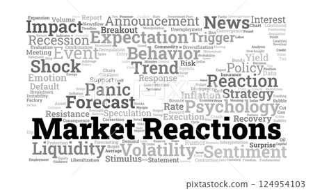 Market Reactions Word Cloud. Key Terms in Financial Volatility and Investor Behavior Market Reactions Word Cloud. Key Terms in Financial Volatility and Investor Behavior 124954103