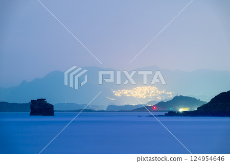 Night View of Keelung Islet from Jinshan, New Taipei, Taiwan - Spring Evening. 124954646