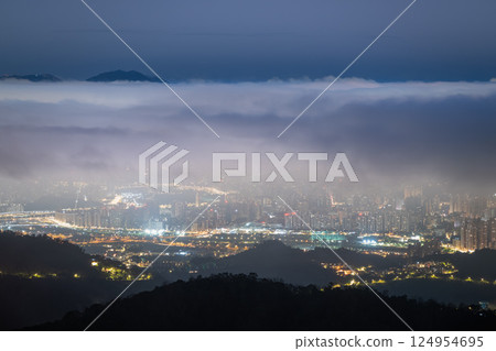 City Dreams Under Gliding Clouds: Spring Night at Lion's Head Mountain. City Dreams Under Gliding Clouds: Spring Night at Lion's Head Mountain. 124954695
