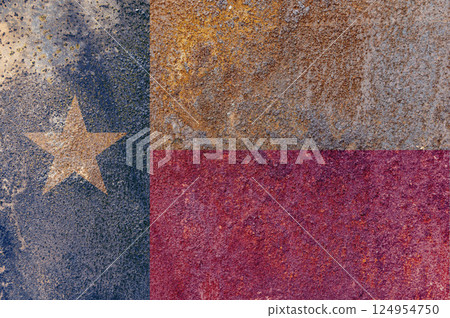 Texas State Flag. Dirty Texas state flag on rusty metal surface. Texas State Flag. Dirty Texas state flag on rusty metal surface. 124954750