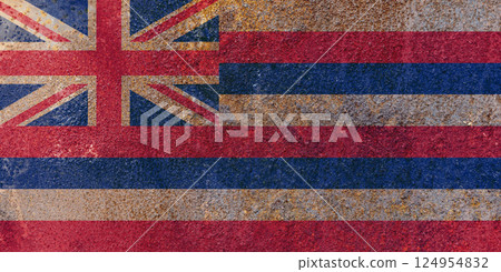 Hawaii State Flag. Dirty Hawaii state flag on rusty metal surface. 124954832