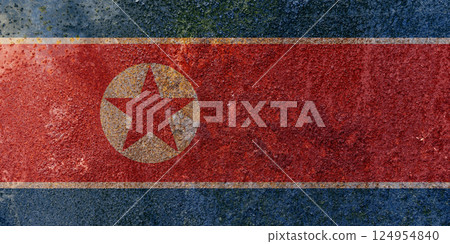 North Korea Flag. Dirty North Korea flag on rusty metal surface. North Korea Flag. Dirty North Korea flag on rusty metal surface. 124954840