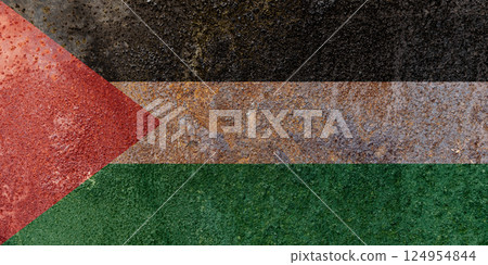 Palestine Flag. Dirty Palestine flag on rusty metal surface. Palestine Flag. Dirty Palestine flag on rusty metal surface. 124954844