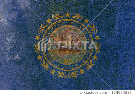 New Hampshire State Flag. Dirty New Hampshire state flag on rusty metal surface. New Hampshire State Flag. Dirty New Hampshire state flag on rusty metal surface. 124954885