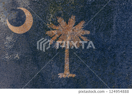 South Carolina State Flag. Dirty South Carolina state flag on rusty metal surface. South Carolina State Flag. Dirty South Carolina state flag on rusty metal surface. 124954888