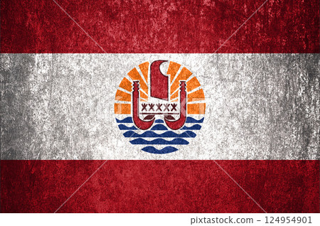 French Polynesia State Flag. Dirty French Polynesia flag on metal surface. 124954901