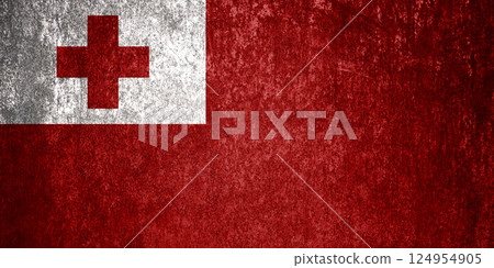 Tonga State Flag. Dirty Tonga flag on metal surface. Tonga State Flag. Dirty Tonga flag on metal surface. 124954905
