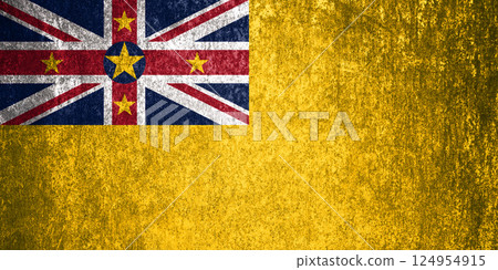 Niue State Flag. Dirty Niue flag on metal surface. 124954915