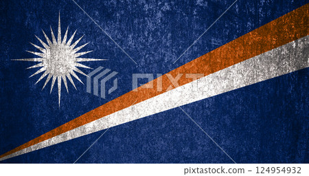 Marshall Islands State Flag. Dirty Marshall Islands flag on metal surface. 124954932