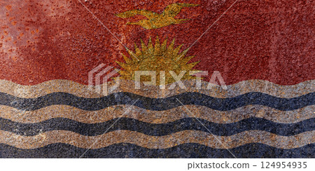 Kiribati State Flag. Dirty Kiribati flag on metal surface. 124954935