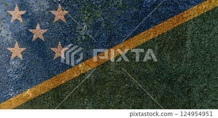 Solomon Islands Flag. Dirty Solomon Islands flag on metal surface. Solomon Islands Flag. Dirty Solomon Islands flag on metal surface. 124954951