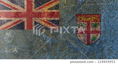 Fiji State Flag. Dirty Fiji flag on metal surface. Fiji State Flag. Dirty Fiji flag on metal surface. 124954953