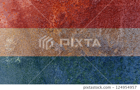 Luxembourg State Flag. Dirty Luxembourg flag on metal surface. 124954957
