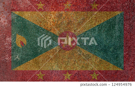 Grenada state flag on a metal surface. Dirty grunge Grenada flag. Grenada state flag on a metal surface. Dirty grunge Grenada flag. 124954976