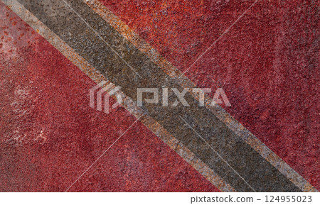 Trinidad and Tobago state flag on a metal surface. Dirty grunge Trinidad and Tobago flag. 124955023