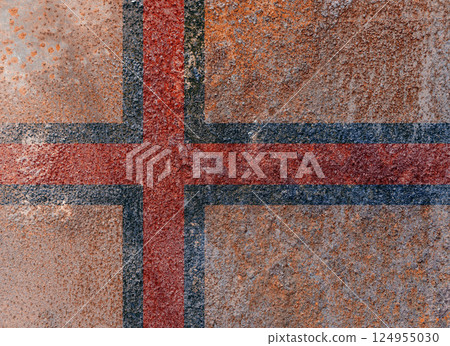 Faroe Islands State Flag. Dirty Faroe Islands flag on metal surface. Faroe Islands State Flag. Dirty Faroe Islands flag on metal surface. 124955030
